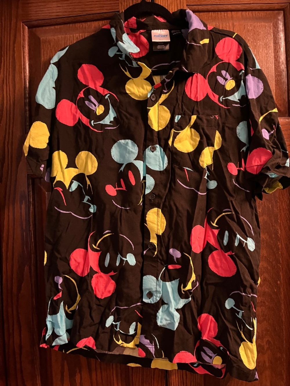 Unbranded Men's Short-Sleeve Button-Up Shirt in Black with Mickey Mouse Print